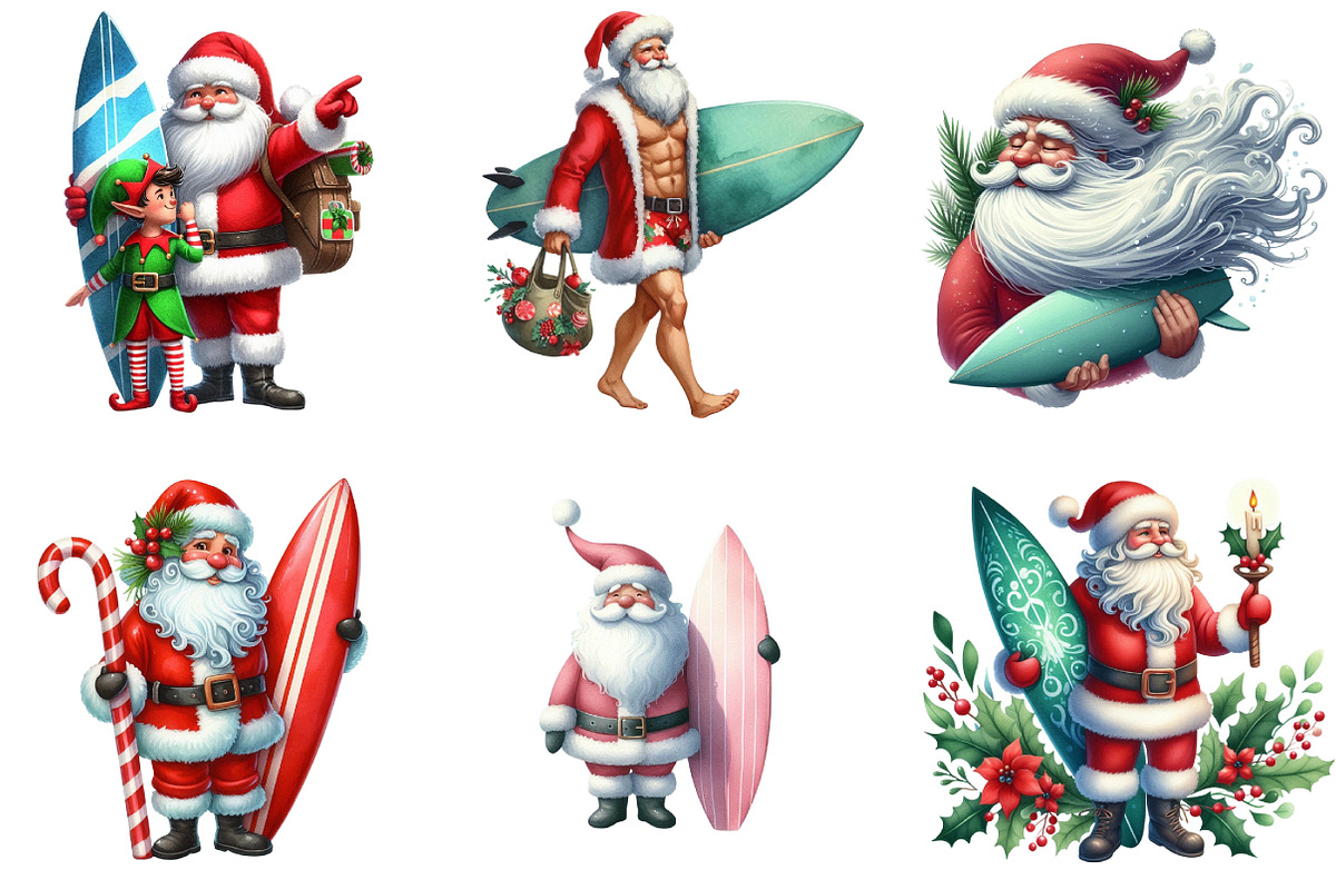 Christmas Santa with Surfboard Bundl, an Illustration by DreamArtGraphic (Photo 2 of 5)