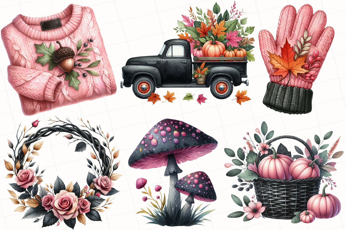 Pink and Black Autumn Clipart, an Illustration by OK Design (Photo 5 of 5)