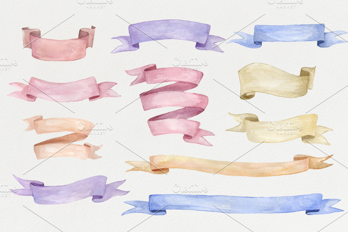 Watercolor ribbons set, a Decorative Illustration by NataliVA (Photo 2 of 5)