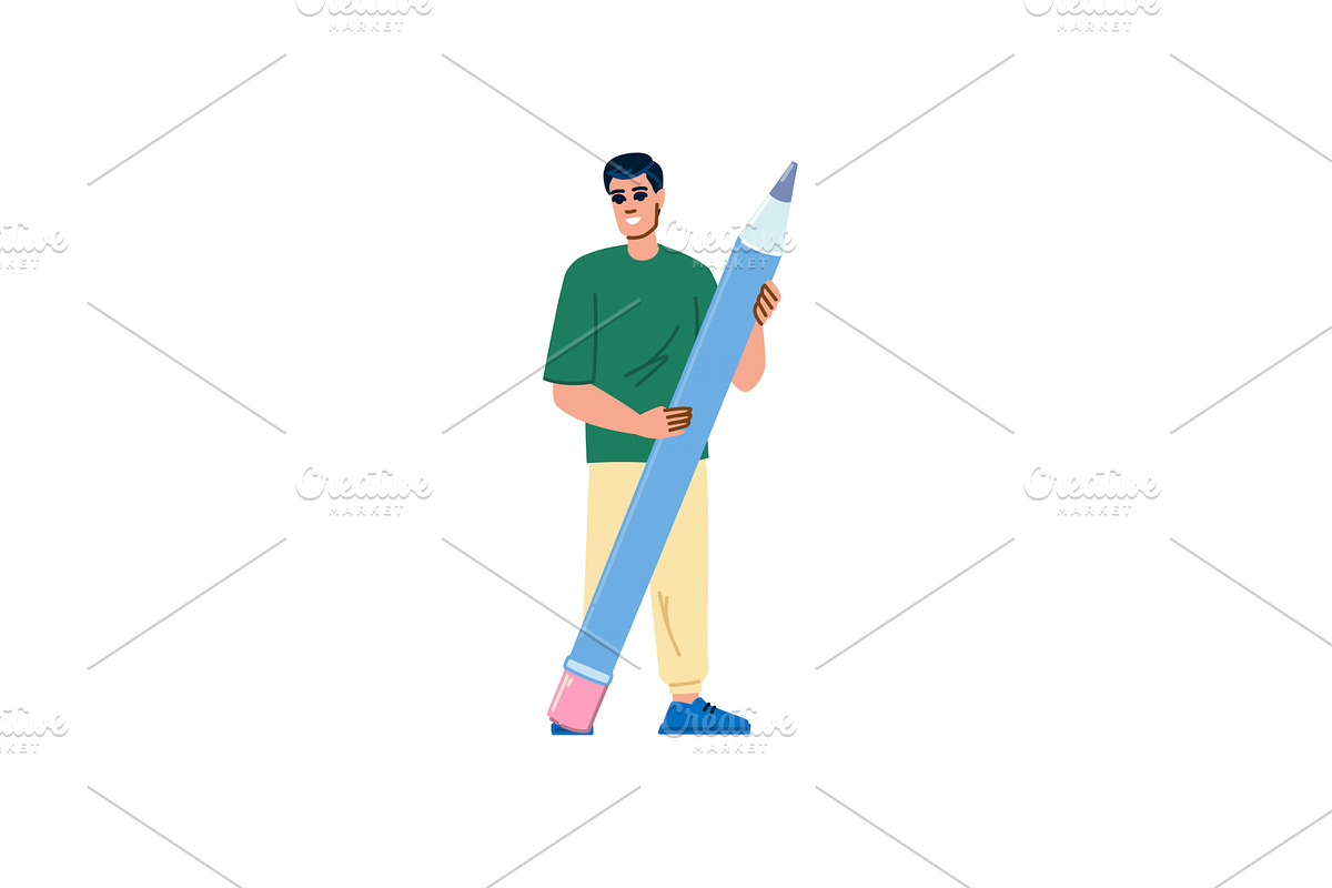 Young man holding a big pencil, an Object Illustration by pikepicture