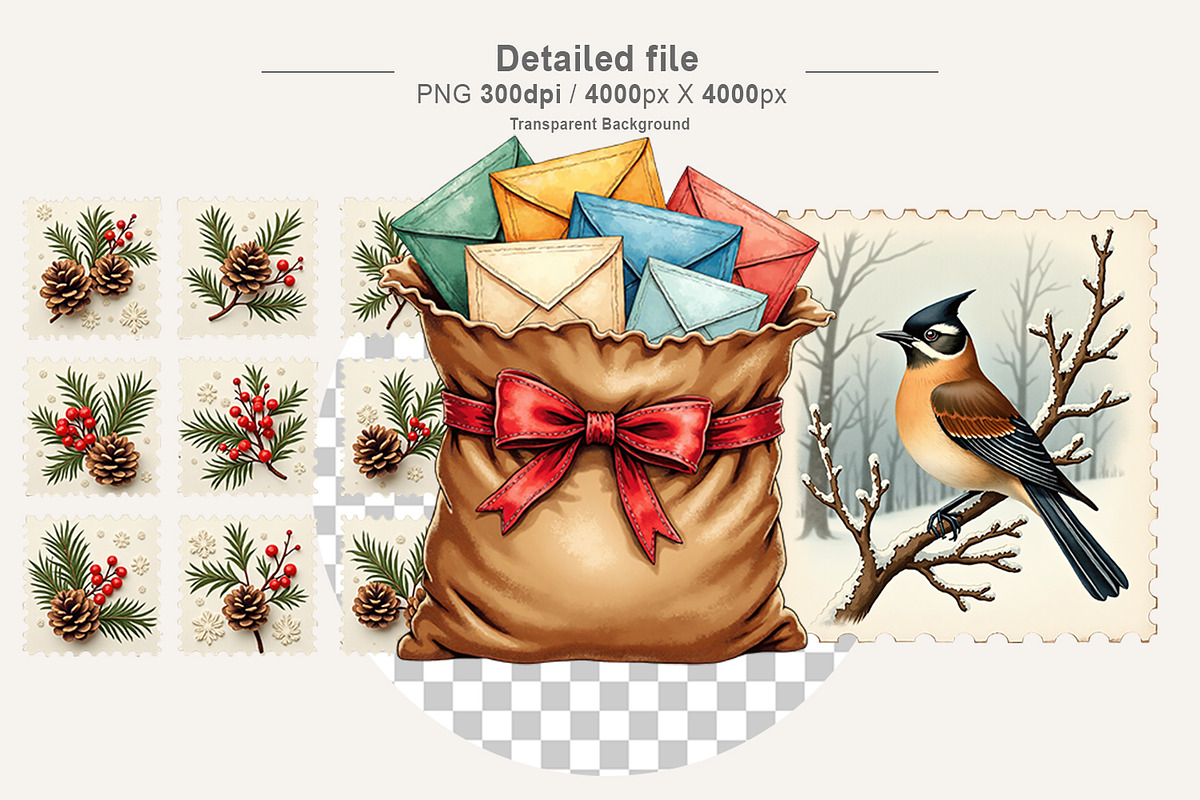 Vintage Christmas Mail Watercolor, an Illustration by Artnoy (Photo 3 of 8)