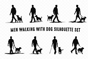 Men Walking with Dog Silhouettes set, a Person Illustration by Gfx Expert Team (Thumbnail 2 of 3)