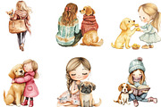 Girl & Best Friends Dog Clipart, an Illustration by CraftArtStudio (Thumbnail 3 of 6)