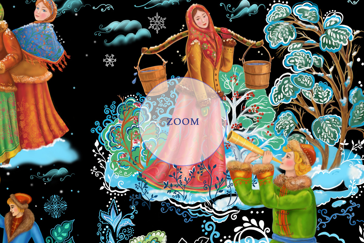 Palekh folk winter seamless pattern, a Pattern Graphic by Alena Lazareva (Photo 7 of 9)
