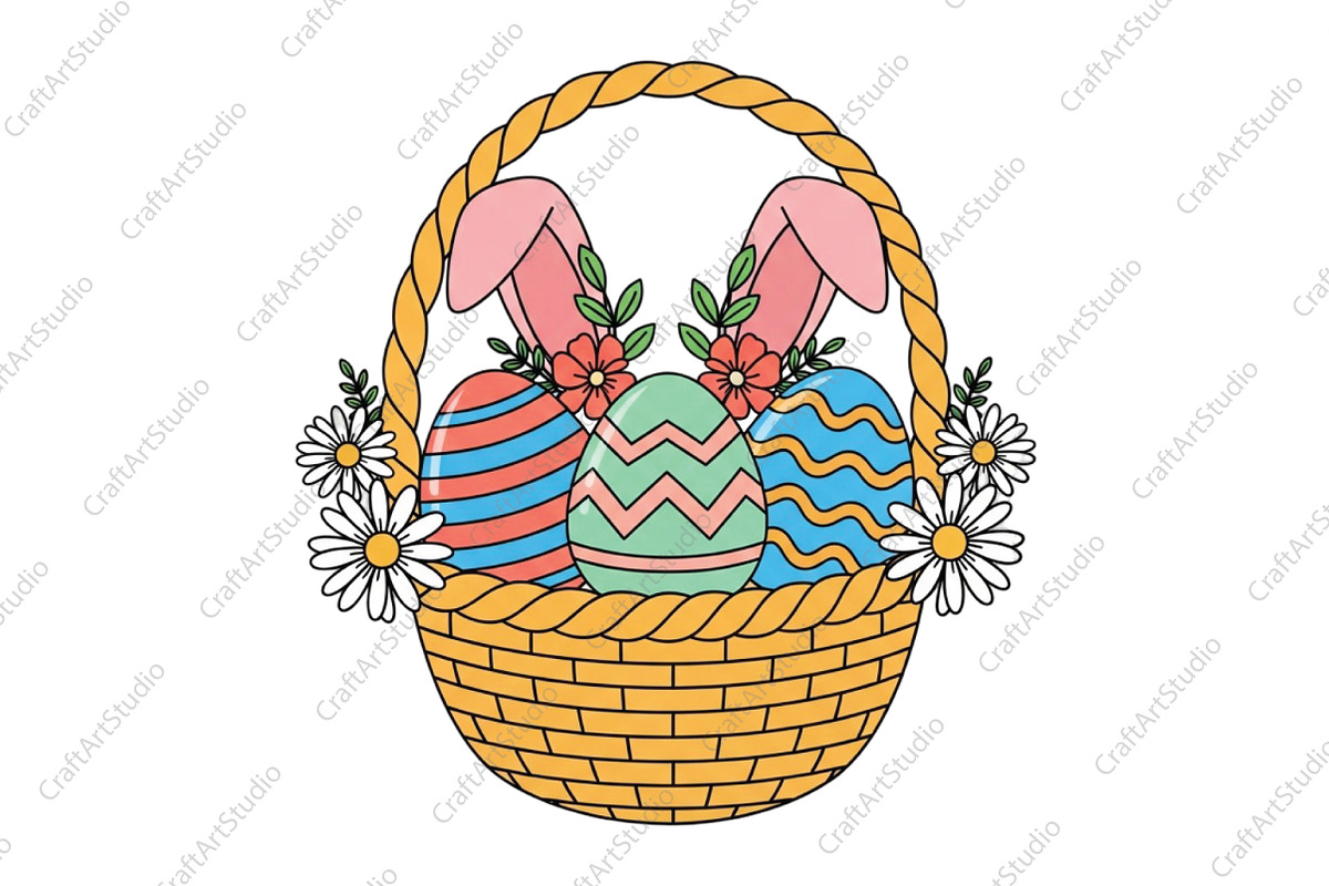 Easter Basket With Bunny PNG, an Illustration by CraftArtStudio (Photo 1 of 4)