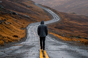 Solitary Figure Walking on Winding M, a Photo by Pixeness Studio