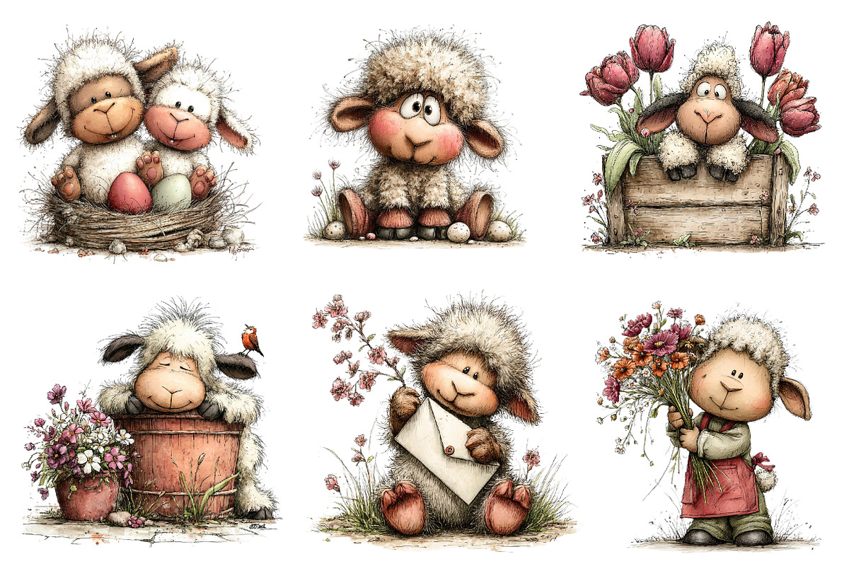 Whimsical Easter Sheep Clipart, an Illustration by CreationArt (Photo 3 of 6)