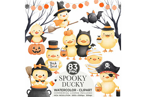 Halloween Duckling Watercolr Clipart