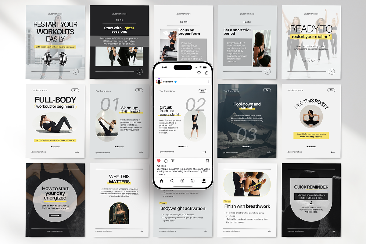 Fitness Carousel Instagram Posts, a Social Media Template by DigiPax (Photo 4 of 10)