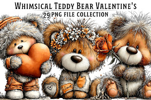 Whimsical Bear Valentine's Clipart, an Illustration by Dream Creation
