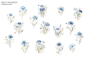 Dusty Blue Floral Clipart Watercolor, a Decorative Illustration by Patishop Art (Thumbnail 3 of 7)