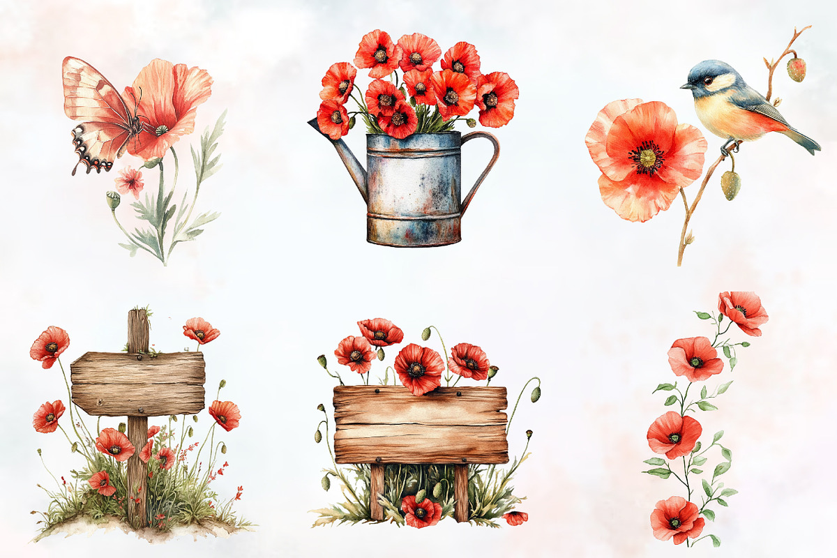 Poppy Mother's Day Watercolor Png, an Illustration by RobertsArt (Photo 2 of 7)