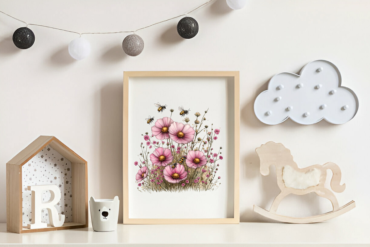 Pink Summer Bees Garden Clipart, an Illustration by CreationArt (Photo 2 of 9)