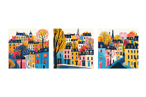 Parisian Neighborhood Cartoon Vector