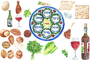 Watercolor Happy Passover set, an Illustration by DollyPotterson (Thumbnail 4 of 4)