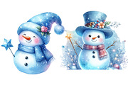 Watercolor Blue Cute Snowman Clipart, an Illustration by DreamCafeArt (Thumbnail 5 of 6)