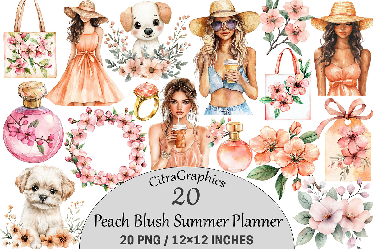 Peach Blush Summer Planner Clipart, a Seasonal Illustration by CitraGraphics (Photo 1 of 7)