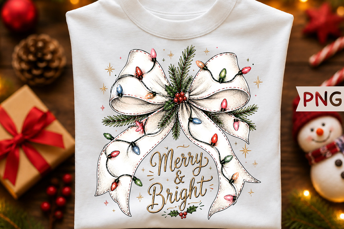 Merry And Bright Christmas Bow PNG, a Seasonal Illustration by Creative Art (Photo 1 of 3)