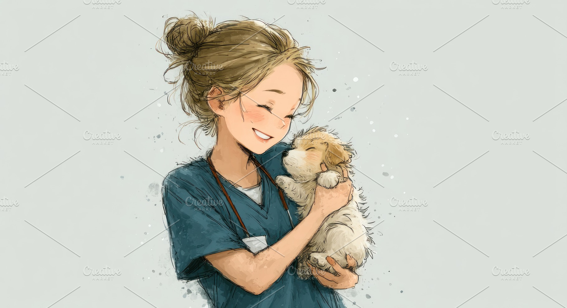 Caring female veterinarian cuddling tiny puppy warm affectionate, an Animal Photo by José Manuel Gelpi