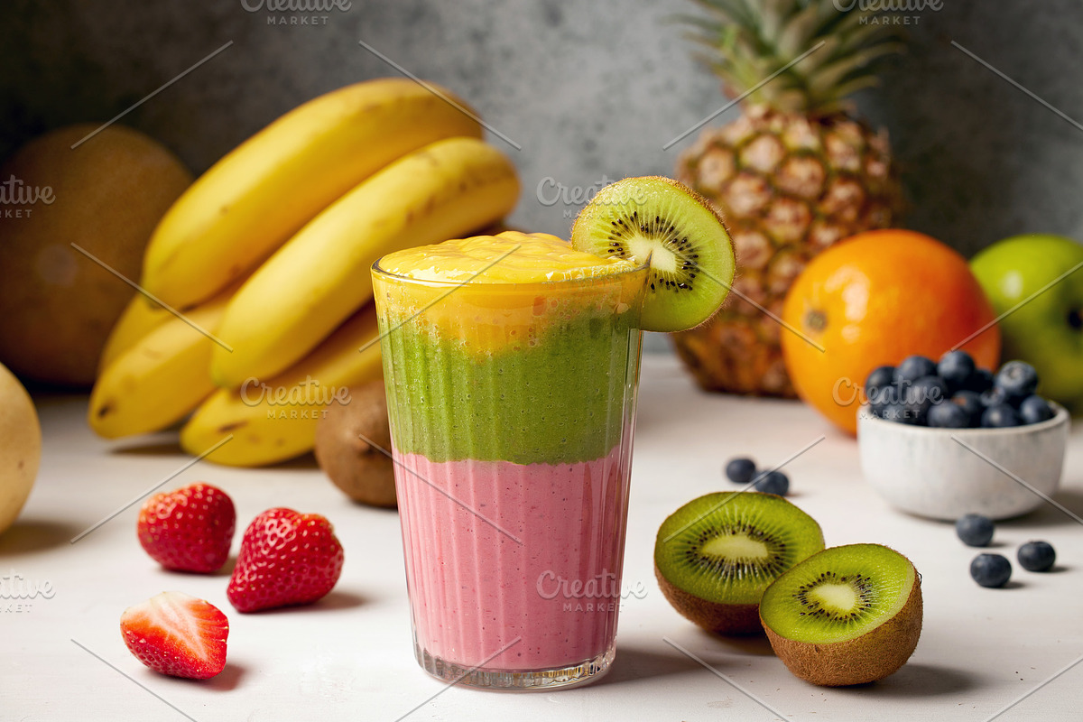 Fresh Layered Smoothie and Fruits, a Food & Drink Photo by zeStudioPhoto (Photo 2 of 2)