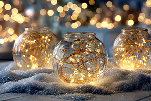 Festive Glass Jars Fairy Lights Wint, an Abstract Photo by Pixeness Studio