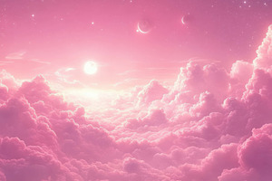 Dreamy pink clouds and soft sunlight, a Photo by Tanuart