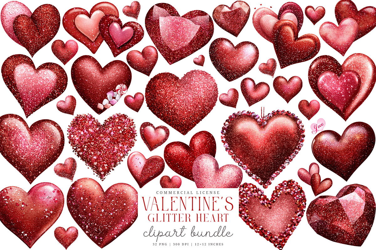 Glitter Heart Valentine Day Clipart, an Illustration by SinaCreation (Photo 1 of 7)