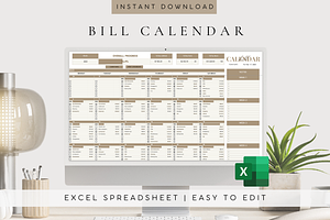 Monthly Bill Calendar Excel Template