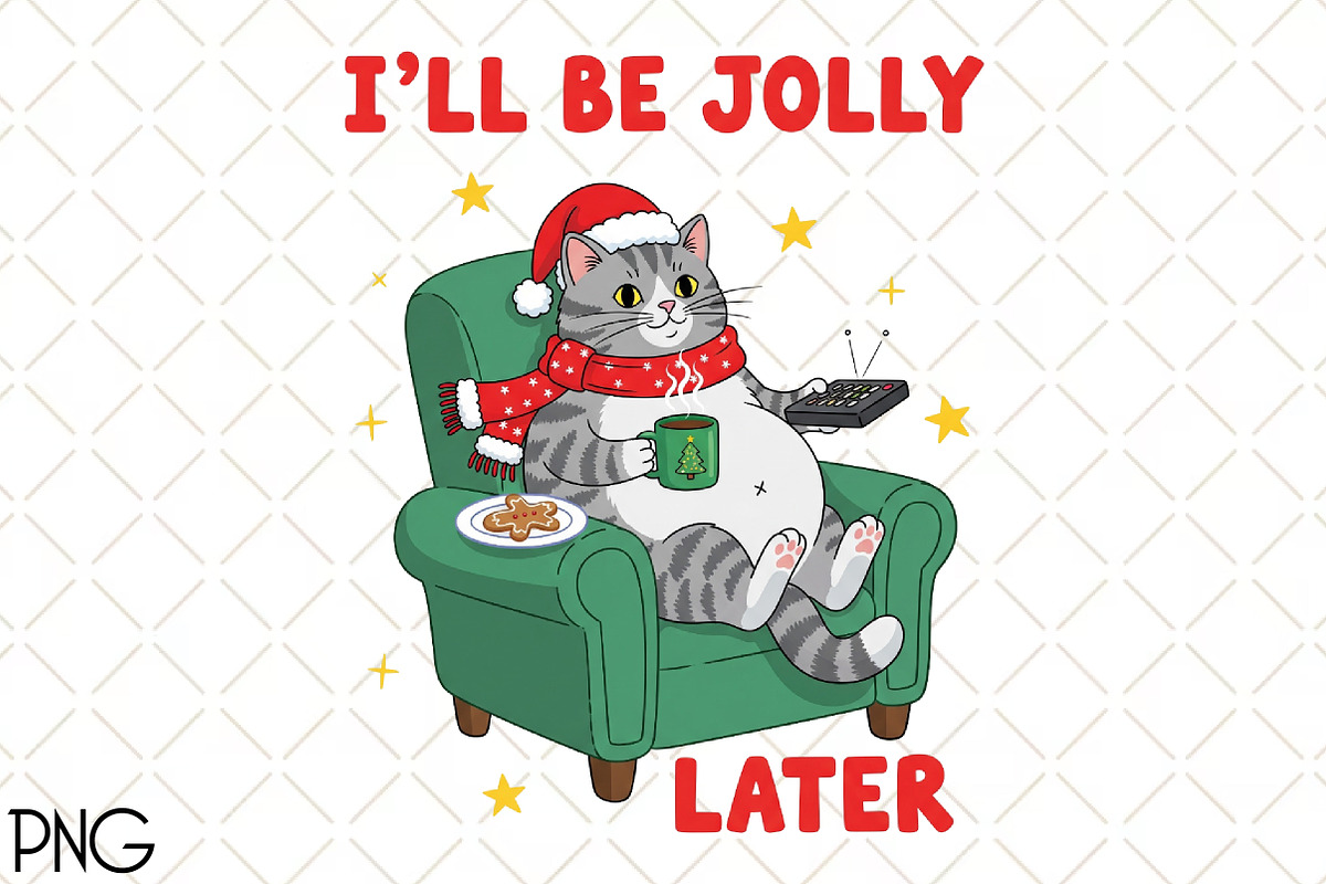 Funny Christmas Sarcastic Lazy Cat, an Illustration by Black Bird Studio (Photo 1 of 4)