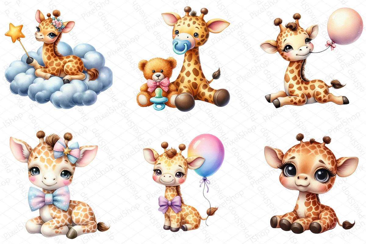 Baby Giraffe Watercolor Clipart, an Illustration by DreamPrint404 (Photo 4 of 6)
