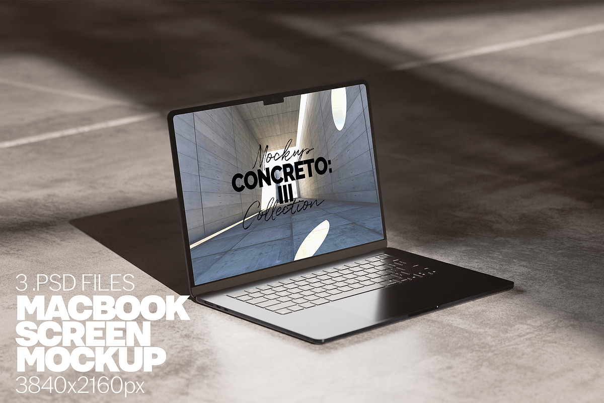 MacBook Mockup – Concreto 3, a Merchandise Mockup by Banana Mockups (Photo 1 of 5)