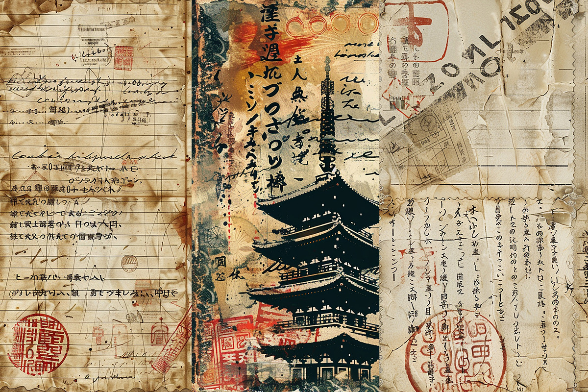 Grunge Japan Letters Digital Papers, a Background Graphic by BonaDesigns (Photo 3 of 5)