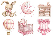 Pink Baby Girl Nursery Clipart, an Illustration by Watercolor design (Thumbnail 2 of 4)