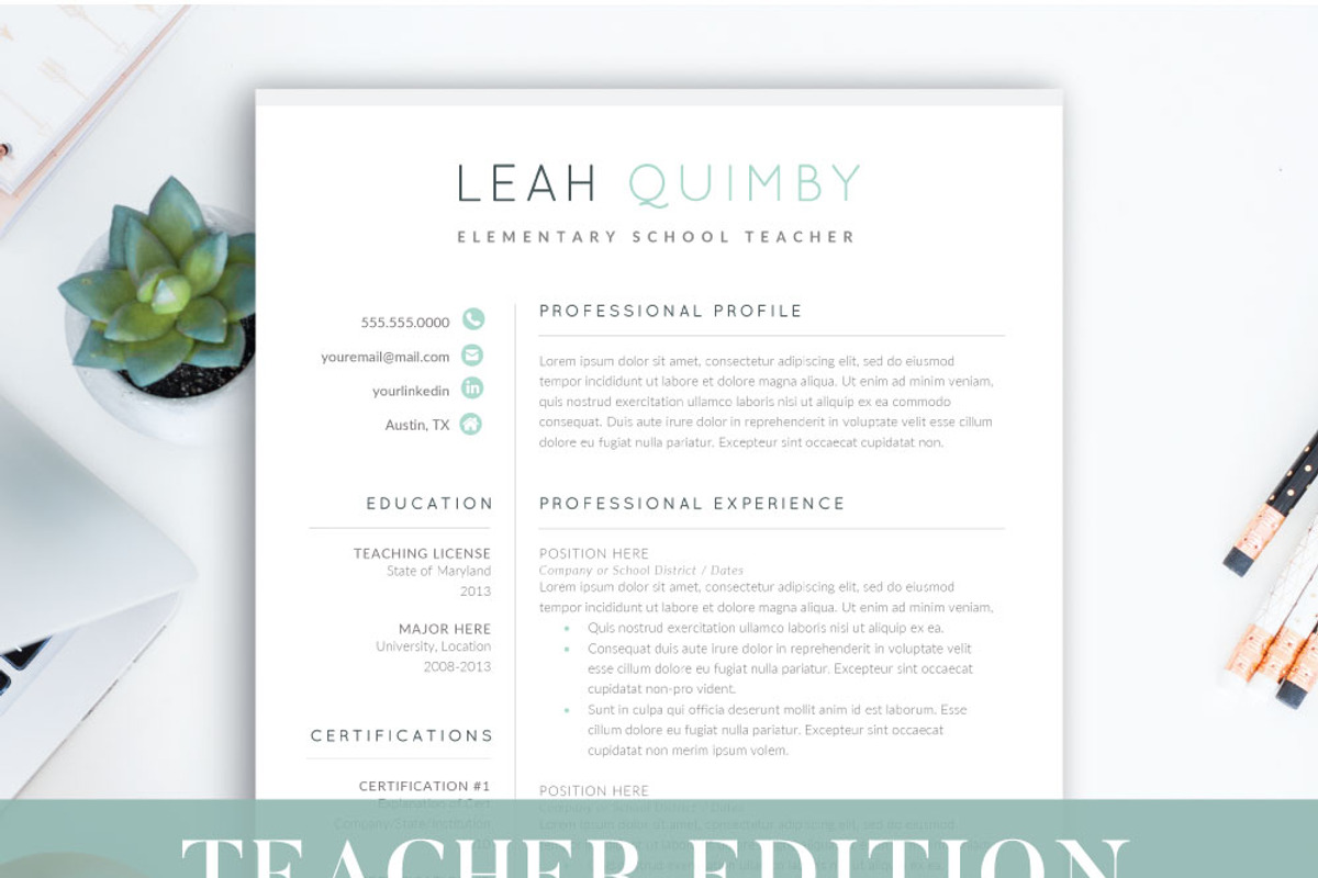 Modern Resume Template for Teacher, a Resume Template by SharpResumeFoundry (Photo 2 of 8)