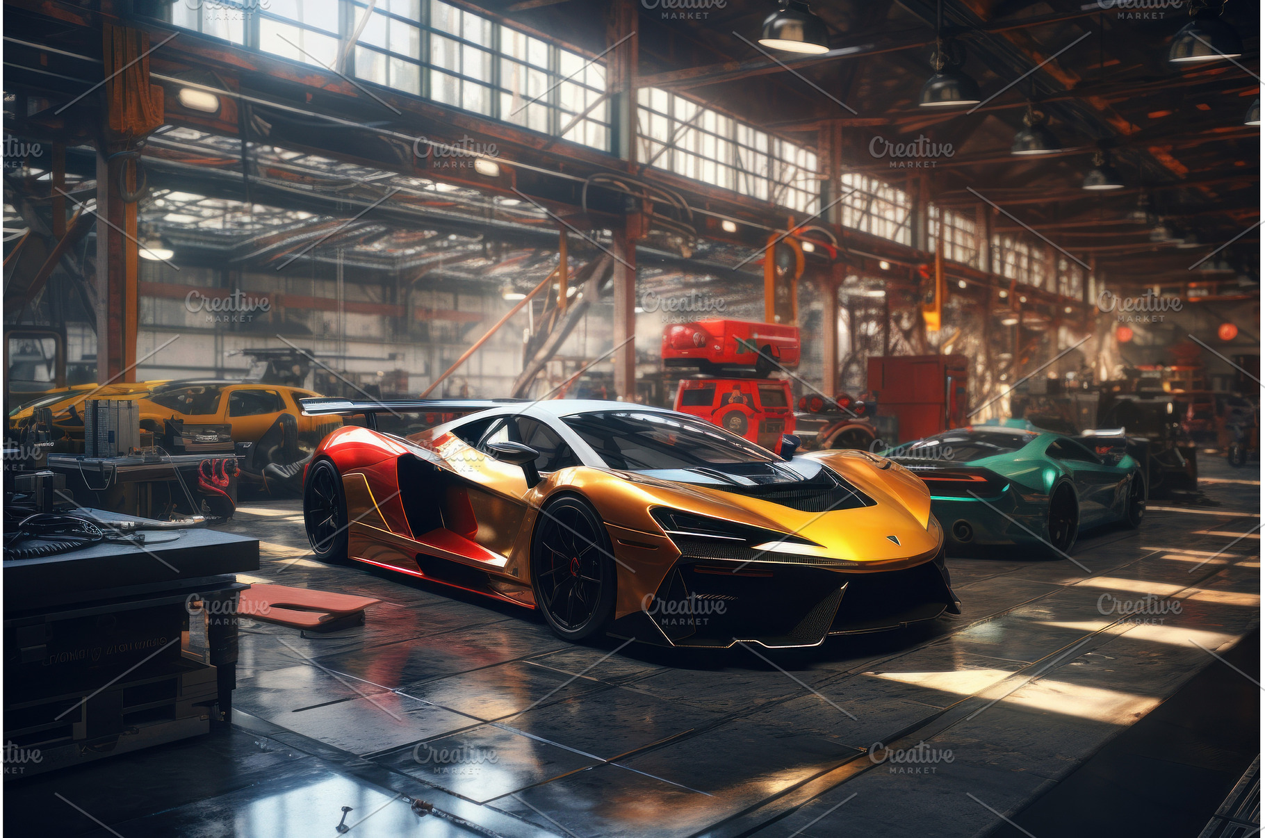 Vast Modern cars factory. Generate, an Industrial Photo by Ylivdesign