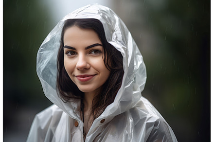 Raincoat woman smiling outdoor fall, a Person Photo by Ylivdesign
