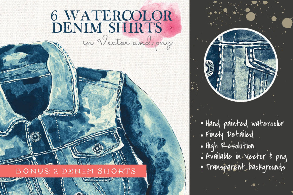 6 Watercolor Denim Shirts, an Illustration by Curve and Pixel (Photo 1 of 4)