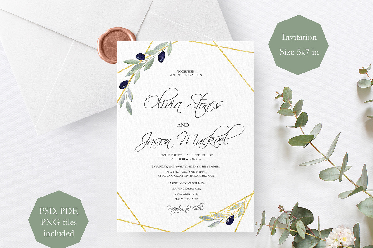 Greenery Wedding Invitation Suite, an Invitation Template by SunRayArtDesigns (Photo 2 of 14)