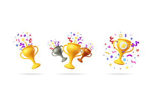 Set of 3D render gold trophy cup, a Sport Illustration by Abscent