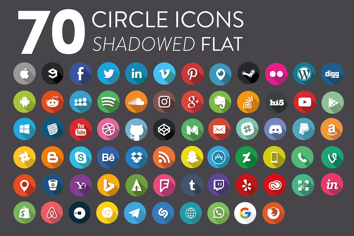 70 Flat Shadowed Social Media Icons, a Social Media Template by RobertvanHaaren (Photo 2 of 2)