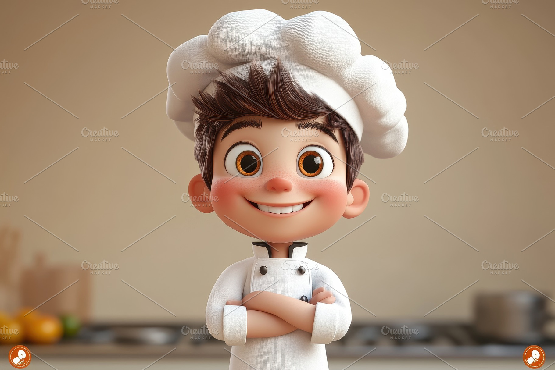 Young boy chef in a bright kitchen,, a Photo by Tanuart