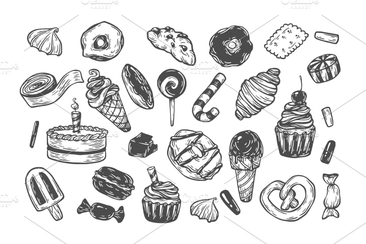 Sweet Dreams. Vector Set., a Food Illustration by Olga Olmix (Photo 3 of 8)