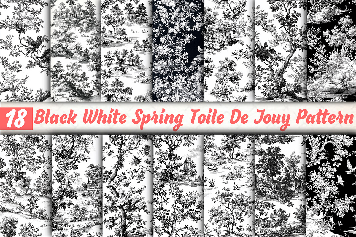 Black White Spring Pattern, an Illustration by DreamCafeArt (Photo 1 of 3)