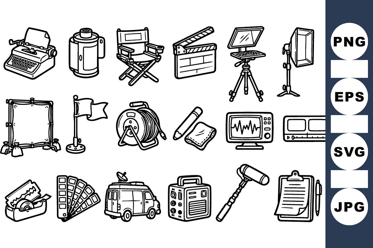Hand Drawn Film Equipment Set, an Illustration by designvectx (Photo 1 of 3)