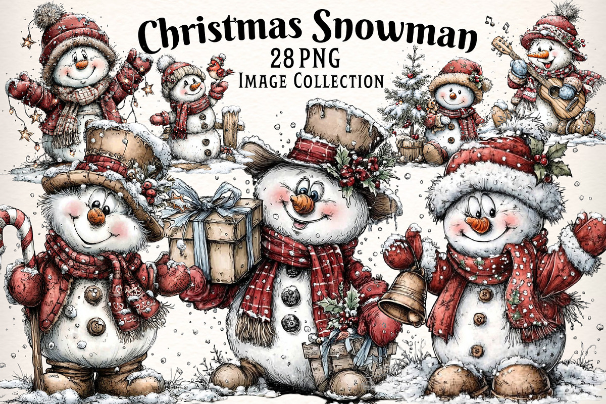 Christmas Whimsical Snowman Clipart, an Illustration by Dream Creation (Photo 1 of 7)