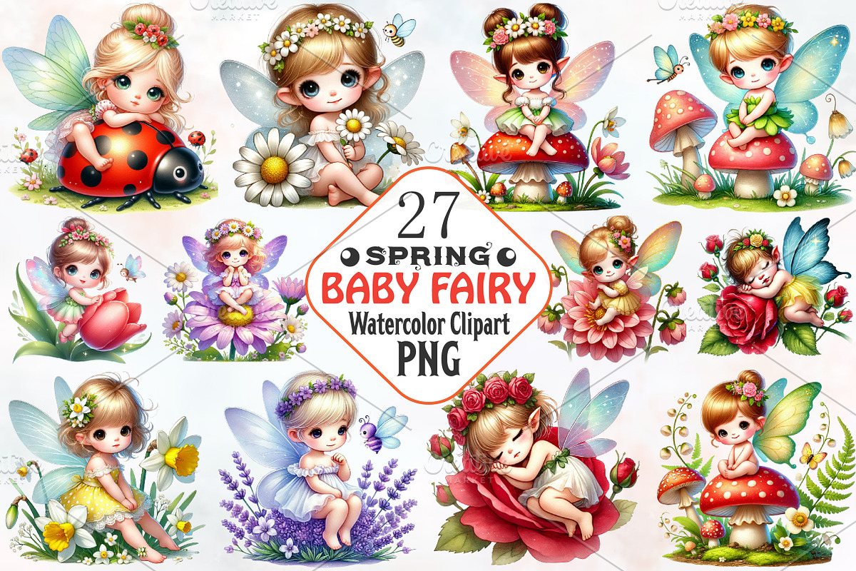 Spring baby fairy clipart, an Illustration by RobertsArt (Photo 1 of 7)