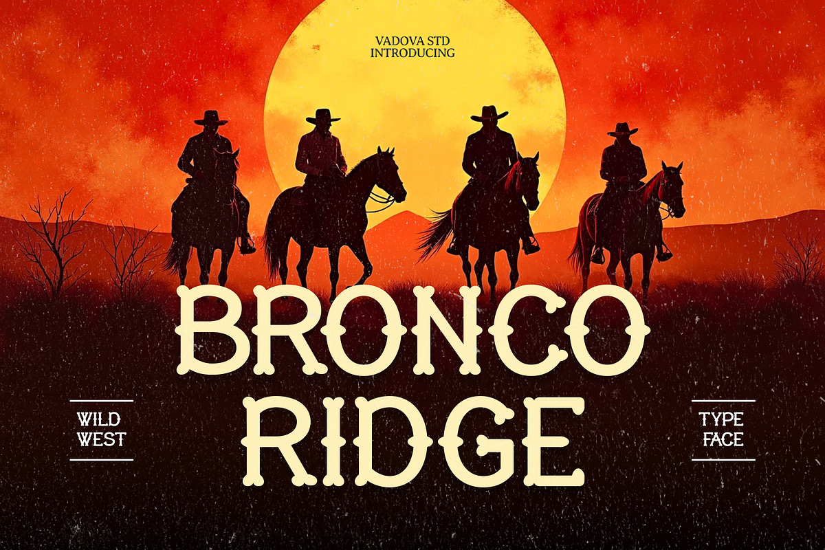 Bronco Ridge Wild West Typeface Font, a Sans Serif Font by Vadovastd (Photo 1 of 7)