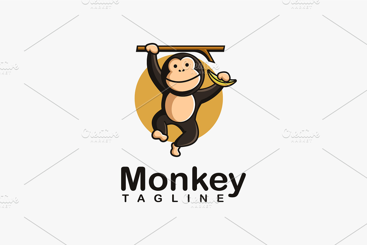 Swing monkey holding banana logo, a Branding & Logo Template by DOMHOUZE