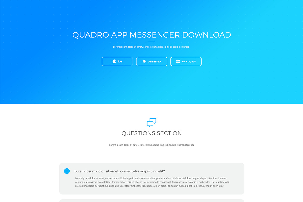 Quadro App - Mobile App PSD Template, a Landing Page Template by Spartak Vee (Photo 9 of 10)