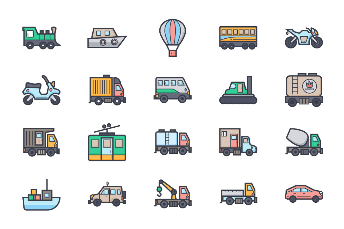 100+ Flat Transport Icons Set preview 2